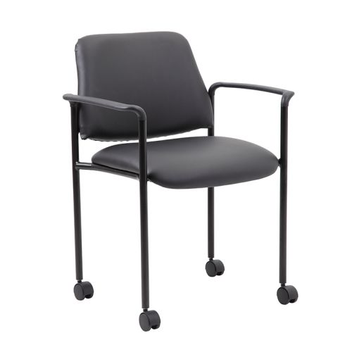 Boss Square Back Diamond Stacking Chair, Black Caressoft with Arms